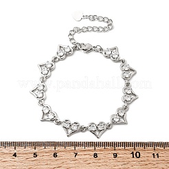 Heart Brass Micro Pave Cubic Zirconia Link Chain Bracelets&nbsp;BJEW-L715-01P-01