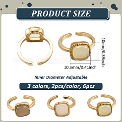 6Pcs 3 Colors Alloy & Resin Adjustable Cuff Rings for Women&nbsp;RJEW-HY0001-34