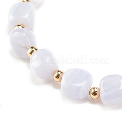 Natural Blue Lace Agate Round Beaded Stretch Bracelet&nbsp;BJEW-JB08197-01