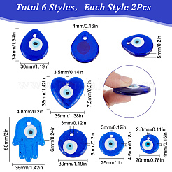 12Pcs 6 Style Handmade Lampwork Evil Eye Pendants&nbsp;LAMP-SC0001-18