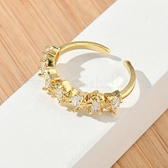 Brass Micro Pave Cubic Zirconia Cuff Open Rings&nbsp;RJEW-C163-02G