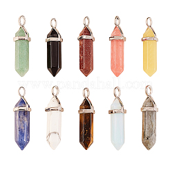 10Pcs 10 Style Natural & Synthetic Gemstone Pointed Pendants&nbsp;G-CJ0001-72