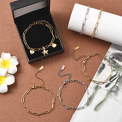 12Pcs 2 Colors 304 Stainless Steel Paperclip Chains Bracelets for Men Women&nbsp;BJEW-SC0001-62