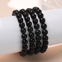 Natural Obsidian Beaded Stretch Bracelets&nbsp;BJEW-Q692-12-8mm