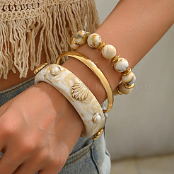 3Pcs 3 Styles Bohemian Style Resin & Iron Bangles&nbsp;FS-WGCB3FD-01