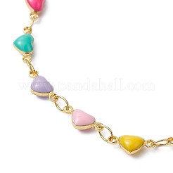 Real 18K Gold Plated Brass Enamel Heart Link Chain Bracelets&nbsp;BJEW-JB09841