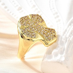 Brass Micro Pave Cubic Zirconia Cuff Rings for Women&nbsp;RJEW-F181-04G
