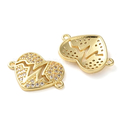 Rack Plating Brass Cubic Zirconia Heart Connector Charms&nbsp;KK-C084-08B-G