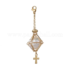 Brass Macrame Pouch Empty Stone Holder Cross Pendant Decoration&nbsp;HJEW-JM01288