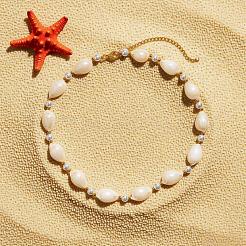 Bohemian Summer Beach Vacation Ocean Natural Cowrie Shell & Faux Pearl Beaded Necklaces&nbsp;HB1516