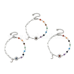 7 Chakra Gemstone Beaded Chain & 304 Stainless Steel Paperclip Chain Bracelets&nbsp;BJEW-JB14411