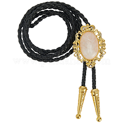 Natural Rose Quartz  with PU Leather Lariat Necklace&nbsp;NJEW-WH20010-02D