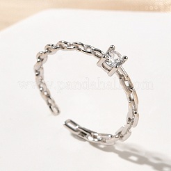 925 Sterling Silver Pave Cubic Zirconia Open Cuff Rings&nbsp;RJEW-R016-01P-02