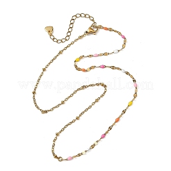 304 Stainless Steel Enamel Dapped Chain & Satellite Chain Necklaces for Women&nbsp;NJEW-JN06519-01