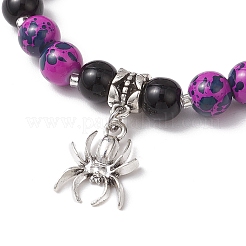 Halloween Theme Baking Paint Glass Round Beads Stretch Bracelets for Women&nbsp;BJEW-MZ00186-02