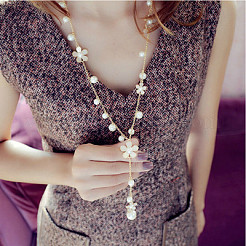 Flower Alloy Enamel with Plastic Pearl Pendant Y Necklaces for Women&nbsp;FS-WGDF77B-01