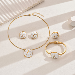 Stainless Steel Enamel Square Bangles & Earrings & Necklaces & Rings Sets for Women&nbsp;BG5954