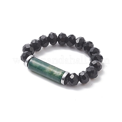 Natural & Synthetic Mixed Gemstone & Glass Column Beaded Stretch Ring for Women&nbsp;RJEW-JR00563