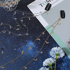 2Pcs 2 Colors Metal Hair Chain with Moon & Star Charms and Iron Hair Combs Clips&nbsp;OHAR-GF0001-35