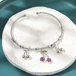 Brass Micro Pave Cubic Zirconia Fruit Charm Bangles for Women&nbsp;BJEW-Z089-01P-02