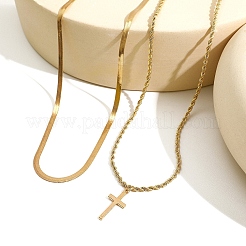 2Pcs Alloy Cross Pendant Necklace Sets&nbsp;PW-WG2F292-01