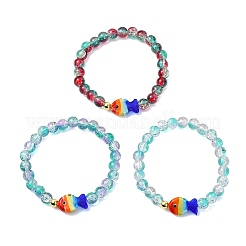 Two Tone Crackle Glass & Handmade Lampwork Beads Stretch Bracelets for Women&nbsp;BJEW-JB13844