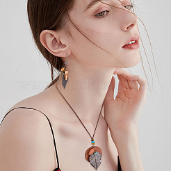 Bohemian Style Leaf Alloy & Wood Pendant Necklaces & Dangle Earrings Sets&nbsp;SJEW-CL0001-03