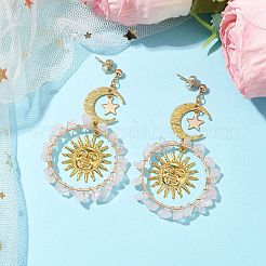 Vintage Natural Rose Quartz Ear Studs&nbsp;EJEW-JE05807-02