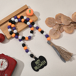 Round Wooden Beaded Halloween Decoration&nbsp;AJEW-WH20019-61