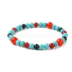 Synthetic Turquoise & Natural Black Onyx & Natural Zebra Jasper & Natural & Dyed Malaysia Jade & Natural Carnelian Stretch Bracelets&nbsp;BJEW-JB11474