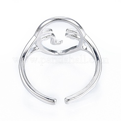 Brass Abstract Face Open Cuff Ring&nbsp;RJEW-T001-87P