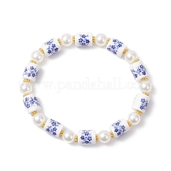 Printed Handmade Porcelain & ABS Plastic Imitation Pearl Beads Stretch Bracelets&nbsp;BJEW-JB12699