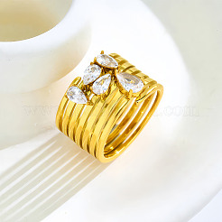 Multi-layer 304 Stainless Steel & Cubic Zirconia Finger Rings&nbsp;WG62161-01