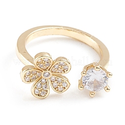 Adjustable Brass Micro Pave Clear Cubic Zirconia Cuff Rings&nbsp;RJEW-F101-22G