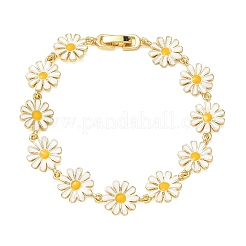 Brass & Enamel Daisy Link Chain Bracelets for Women&nbsp;BJEW-A171-03G