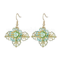 Flower Brass Glass Seed Beads Dangle Earrings&nbsp;EJEW-MZ00650