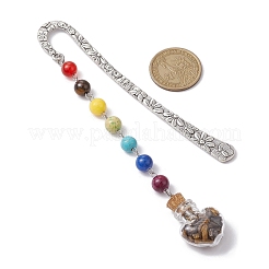 7 Chakra Gemstone Bead & Natural Tiger Eye Glass Heart Wishing Bottle Pendant Bookmarks&nbsp;AJEW-JK00313-02