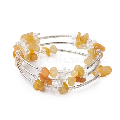Natural Topaz Jade Chip & Glass & Brass Tube Beaded Bangles for Women&nbsp;BJEW-JB11265-04