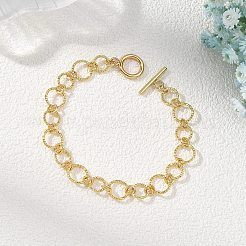 Brass Diamond Cut Textured Round Link Chain Bracelets for Women&nbsp;BJEW-JB14115