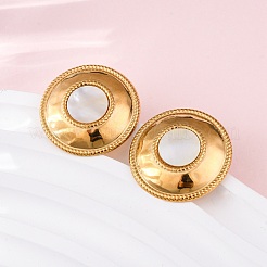 304 Stainless Steel Natural White Shell Stud Earrings&nbsp;EJEW-Z103-08G