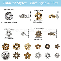 360Pcs 12 Styles Tibetan Style Alloy Bead Caps&nbsp;TIBE-SC0002-39