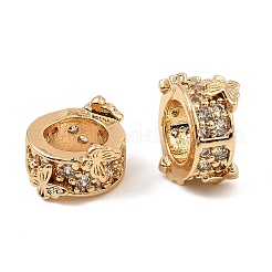 Brass Micro Pave Clear Cubic Zirconia Rondelle Wheel European Beads&nbsp;KK-C155-10G