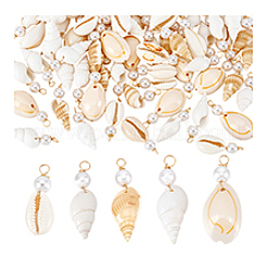 100Pcs 5 Styles Natural Mixed Shell & ABS Plastic Imitation Pearl Pendants&nbsp;PALLOY-PH01902