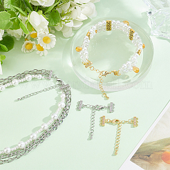 4Pcs 2 Colors Brass Micro Pave Clear Cubic Zirconia Ends with Chains&nbsp;FIND-BBC0005-22A