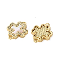 Brass Micro Pave Clear Cubic Zirconia Cross Connector Charms&nbsp;KK-U070-09A-G