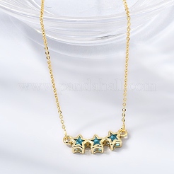Brass Glass Triple Star Pendant Necklaces&nbsp;KK-CBAB173-03G-12