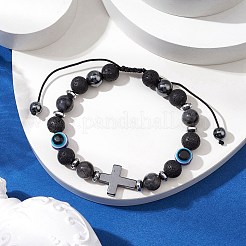 Natural Lava Rock Braided Bead Bracelets for Women Men&nbsp;BJEW-JB11138-01