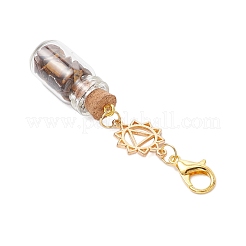 7 Chakra Natural Red Aventurine & Red Jasper & Green Aventurine & Tiger Eye & Synthetic Turquoise & Amethyst & Lapis Lazuli Chips inside Glass Wishing Bottle Pendant Decorations&nbsp;HJEW-JM03099-01
