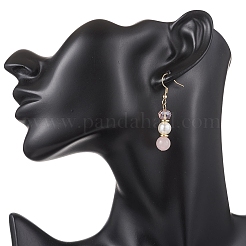 Round Natural Rose Quartz Dangle Earrings&nbsp;EJEW-JE06778-02