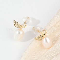 Leaf Brass Clear Cubic Zirconia Stud Earrings&nbsp;KK-D301-16G
